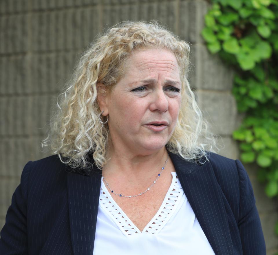 Special District Attorney Julia Cornachio speaks outside the Town of Wallkill Court in Middletown on May 3, 2023. 