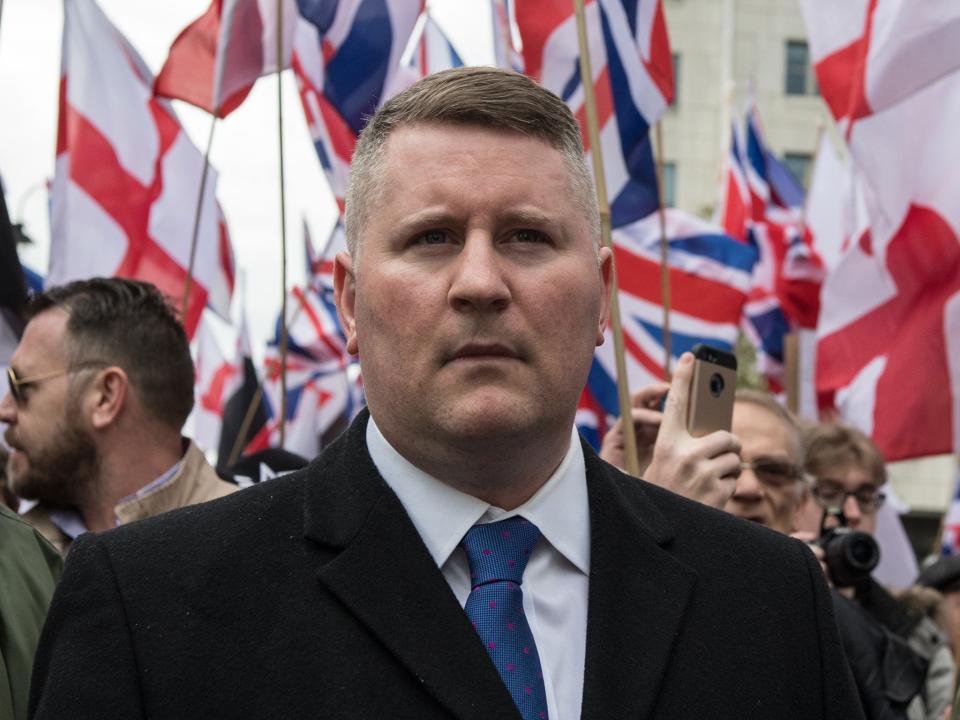 Britain First leader Paul Golding at a protest in response to the 2017 Westminster terror attack in London: Getty