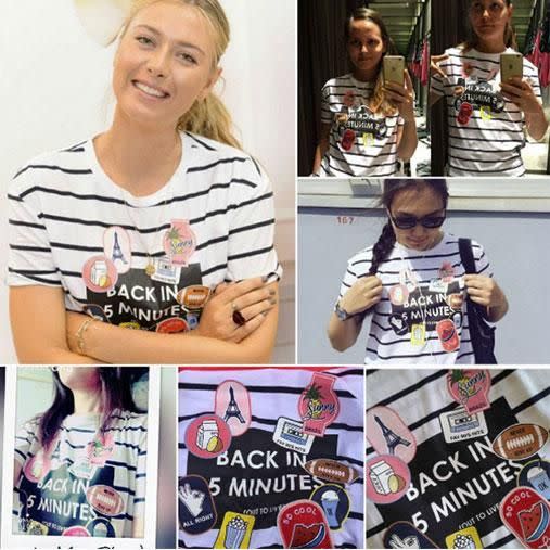 Maria Sharapova and fans wearing the same Zara tee. (Photo: @teamsharapova/Instagram)