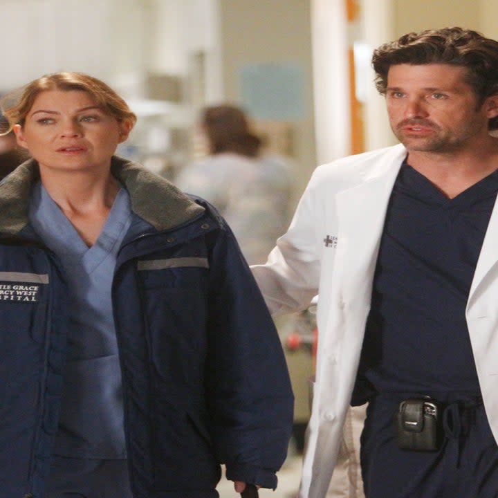 Ellen Pompeo and Patrick Dempsey in a hospital