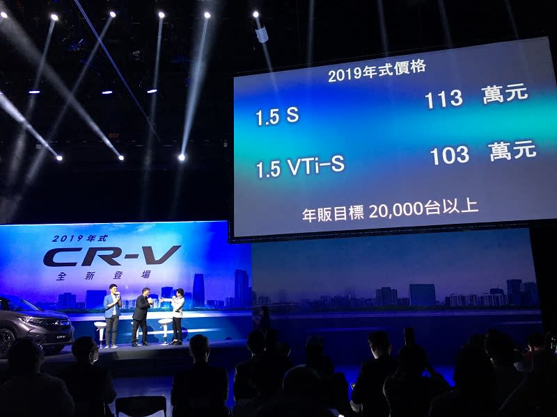 「2019年式CR-V」將於全國 Honda Cars 正式展開店頭上市，將以超越同級的安全魅力，提供國內消費者SUV 市場的最佳選擇。1.5 VTi-S價格NT$103萬元整；1.5 S價格價格NT$113萬元整。