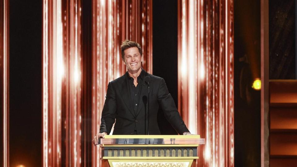 PHOTO: Tom Brady speak onstage during G.R.O.A.T The Greatest Roast Of All Time: Tom Brady for the Netflix is a Joke Festival at The Kia Forum on May 5, 2024 in Inglewood, Calif. (Matt Winkelmeyer/Getty Images)