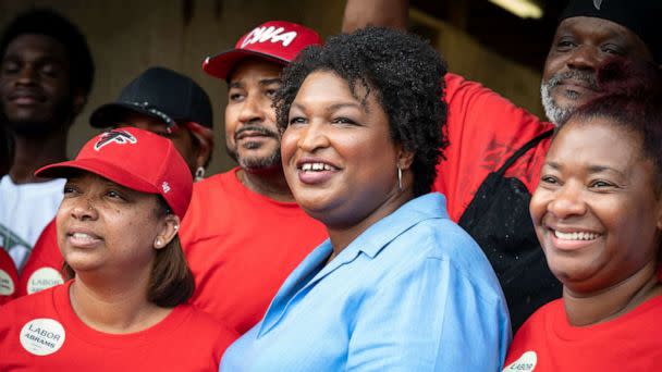 PHOTO: Democratic candidate for Georgia Governor, meets with supporters at a Labor Day picnic for AFL-CIO union members as race between Abrams and incumbent Republican governor Brian Kemp tightens, on Sept. 5, 2022, in Hapeville, Ga. (Robin Rayne/ZUMA Press)