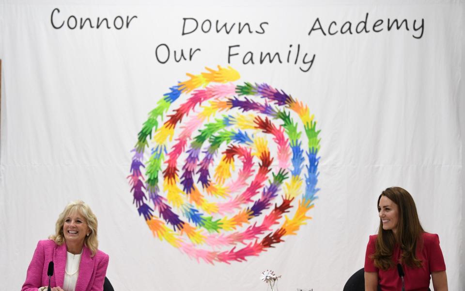 US First Lady Jill Biden and the Duchess of Cambridge participate during a round table on early education during a visit to Connor Downs Academy - Daniel Leal Olivas/Pool/REUTERS