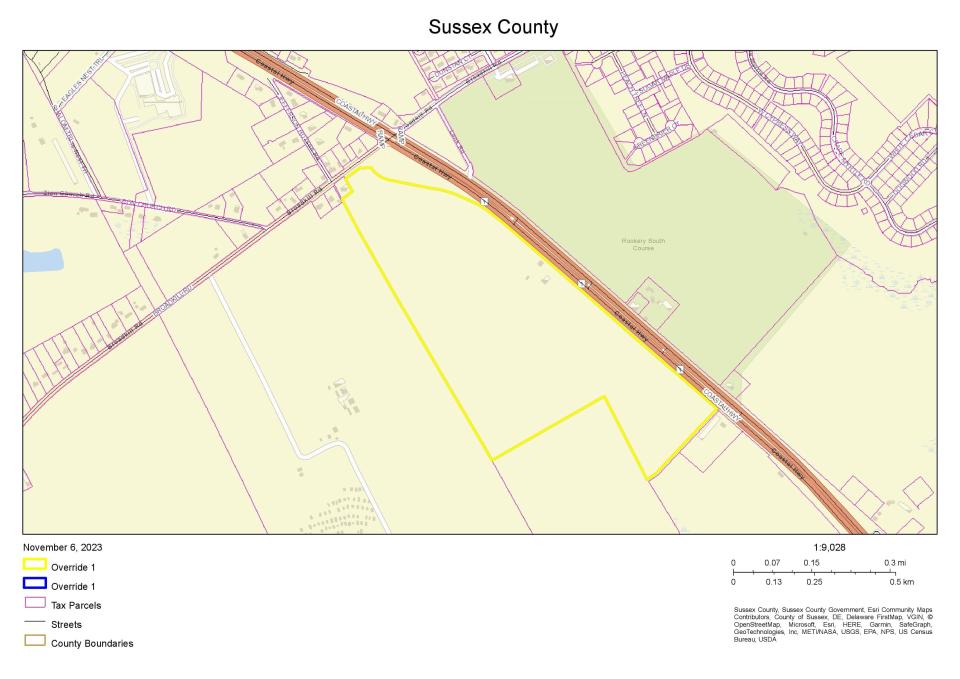 This parcel of land was recently designated "heavy commercial" by the Sussex County Council. Developers are exploring a variety of "family-friendly" options.