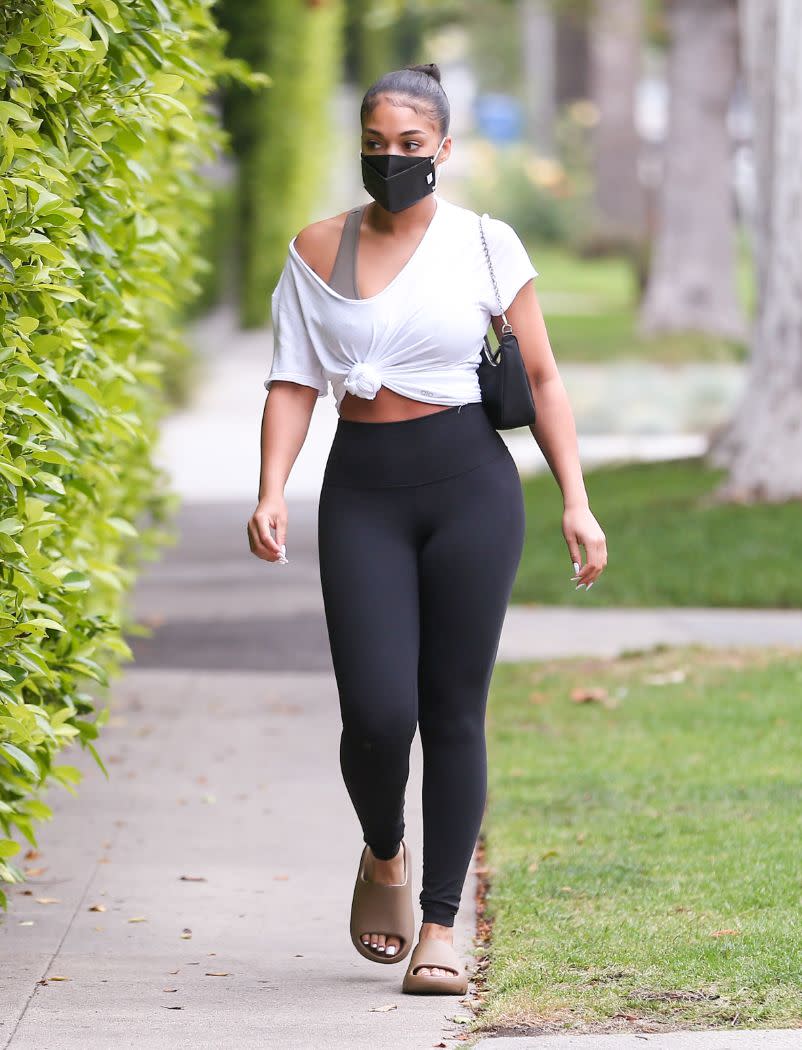 Lori Harvey leaves a pilates workout in Los Angeles, May 14. - Credit: Bellocqimages/Bauergriffin.com/MEGA