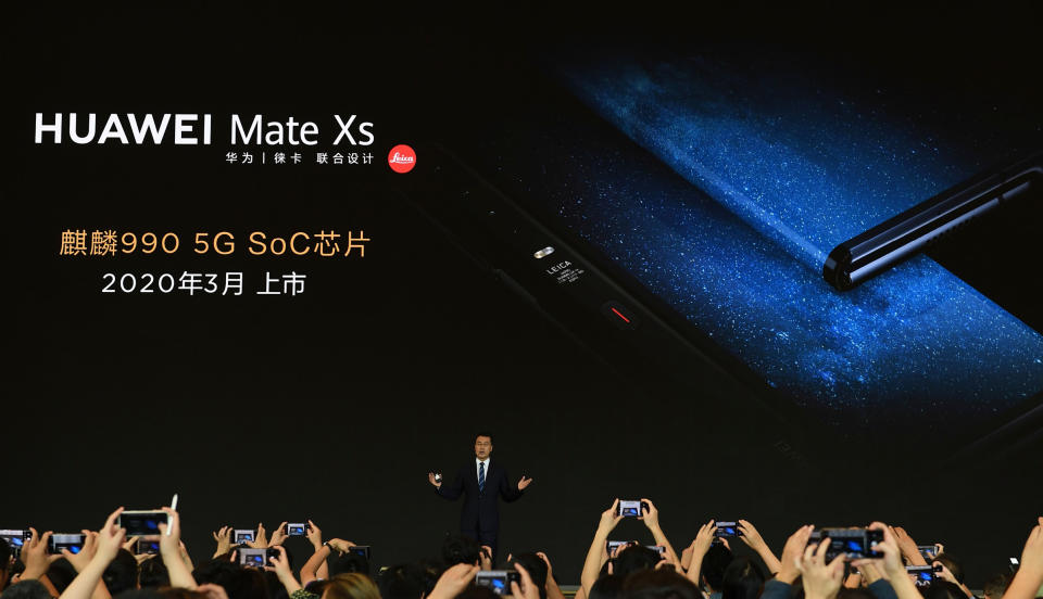 Da werden die Smartphones gezückt: Huawei kündigte sein neues Faltmodell Mate Xs bei einer Pressekonferenz im chinesischen Shenzhen im vergangenen Herbst an. (Bild Xinhua/Mao Siqian via Getty Images)