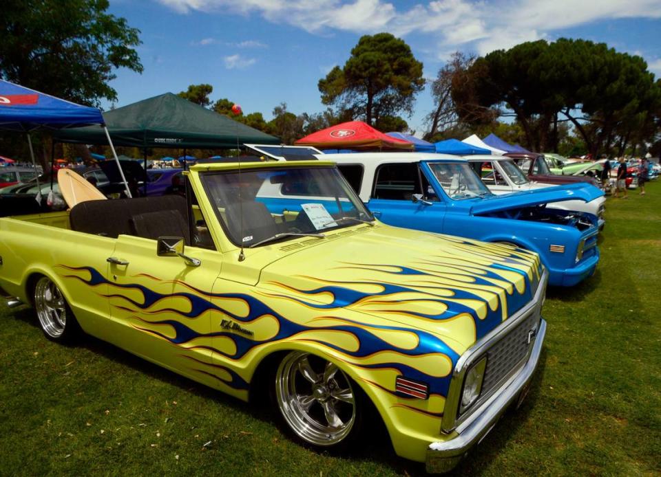 Classic cars on display during a past year’s North Modesto Kiwanis American Graffiti Festival & Car Show.