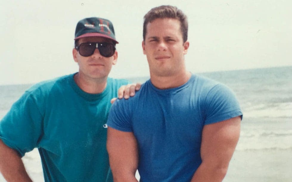 William Giraldi (right), with his father, after a bodybuilding show