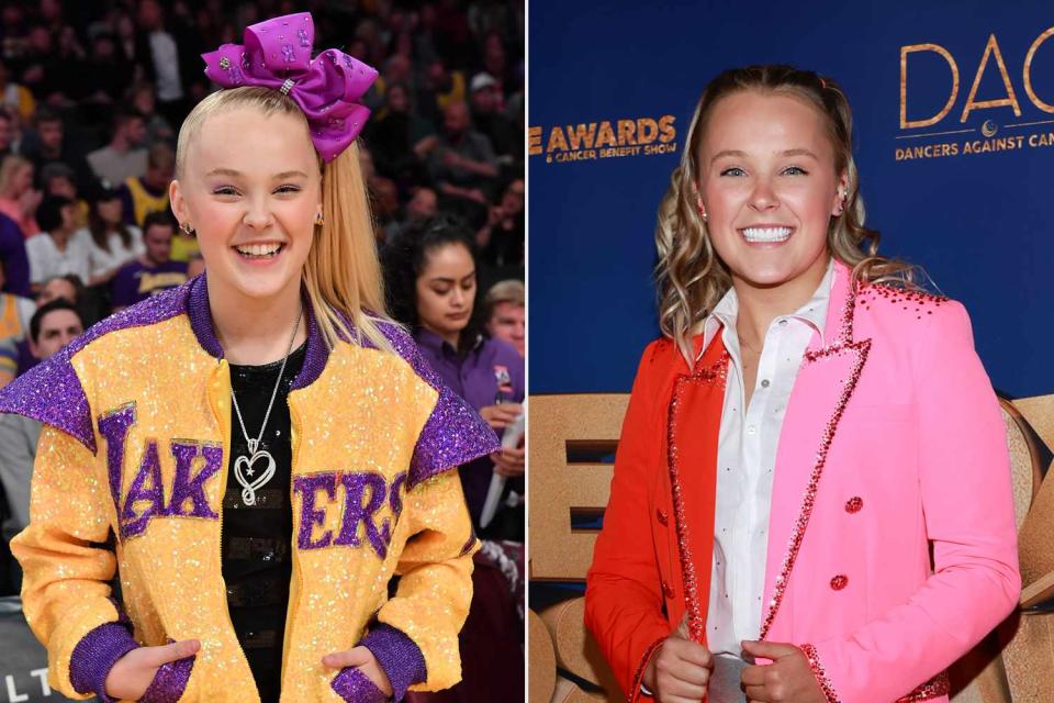 <p>Allen Berezovsky/Getty, Steven Simione/Getty</p> JoJo Siwa has not sported her signature hair accessory in over two years.