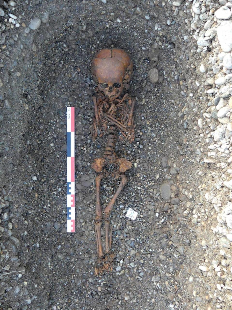 A child burial at the medieval cemetery near Lake Geneva.