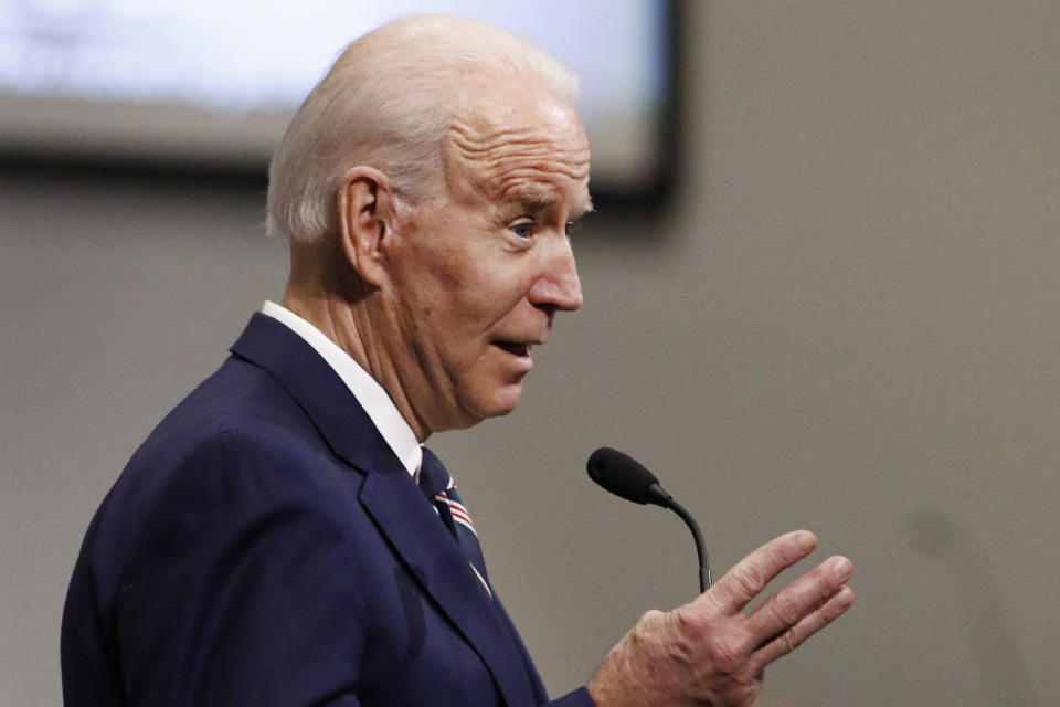 Democratic presidential candidate and former Vice President Joe Biden speaks at New Hope Baptist Church, Sunday, March 8, 2020, in Jackson, Miss. (AP Photo/Rogelio V. Solis)