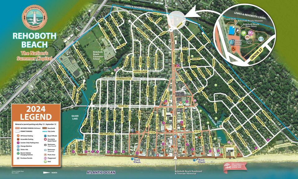 Rehoboth Beach's 2024 parking map.