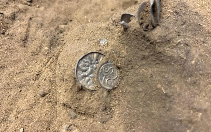 سکه‌های نقره در حدود پنج مایلی قلعه وایکینگ‌های فیرکات در نزدیکی شهر هوبرو پیدا شدند.  / اعتبار: موزه یوتلند شمالی