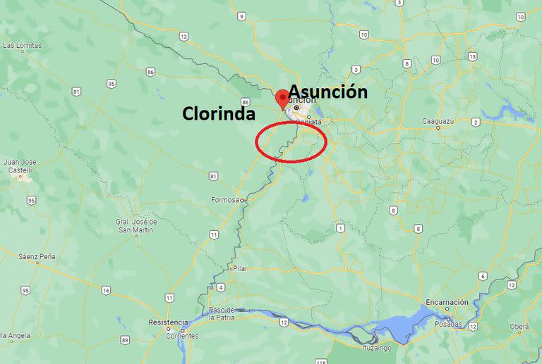 La ubicación de Clorinda, en Formosa, cera de Paraguay