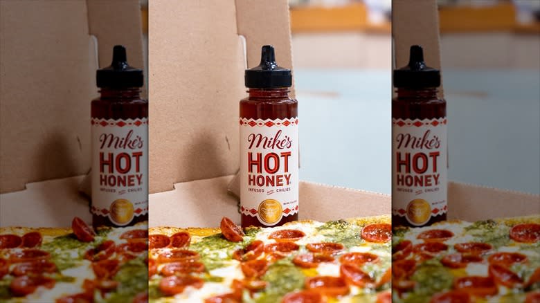 Mike's Hot Honey with pizza