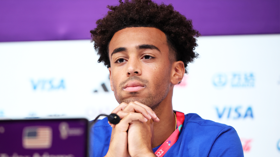 USA captain Tyler Adams (pictured) during a press conference.