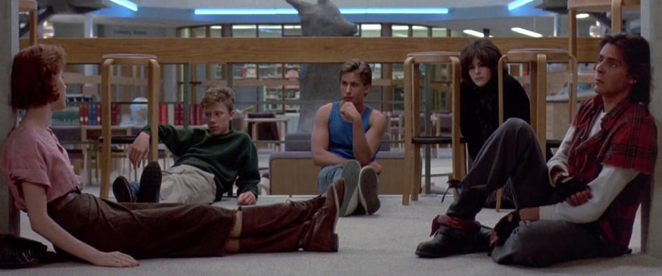 'The Breakfast Club' feeling low as they get high in the 80s classic. (Credit: A&M Films)