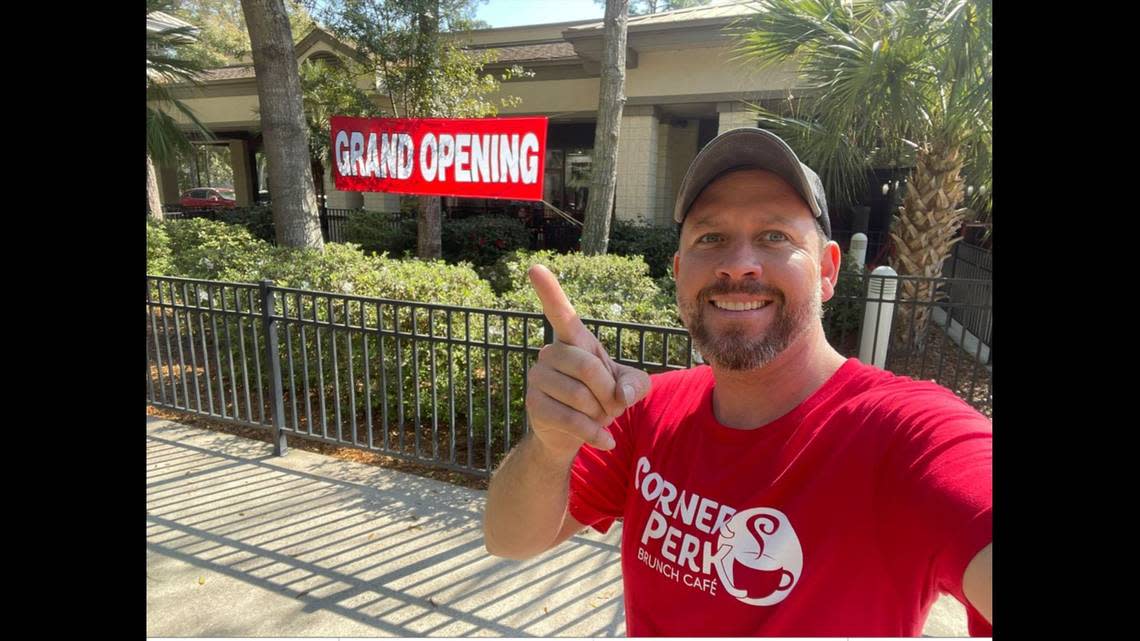 Josh Cooke, owner of Corner Perk, poses in front of the store’s new Hilton Head Island location. The store opened at 45 Pembroke Drive on March 7, 2023.