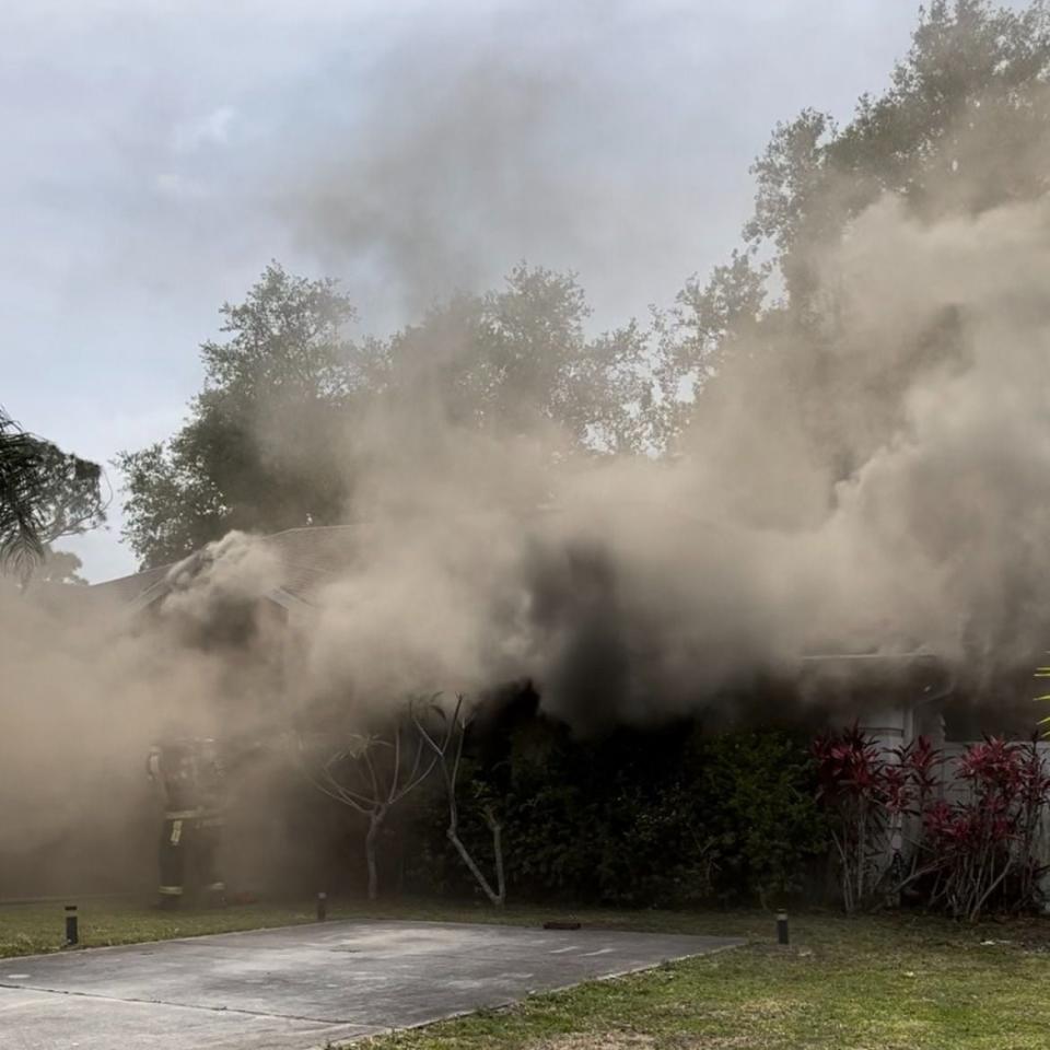 Palm Bay Fire Rescue said it received reports of the fire Tuesday afternoon on Emerson Drive.