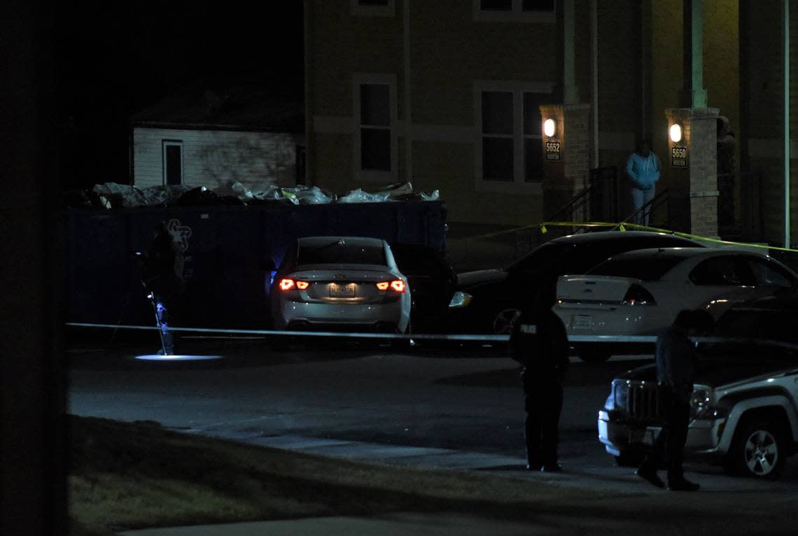 Kansas City police investigate a fatal shooting in the Friendship Village Apartments, 5600 block of Norton Avenue, on Oct. 17. One gunshot victim, 23-year-old Era’Shae Johnson, was found inside a vehicle in the parking lot and taken to the hospital, where she was pronounced dead about two hours after an initial 911 call came out at 7:45 p.m.