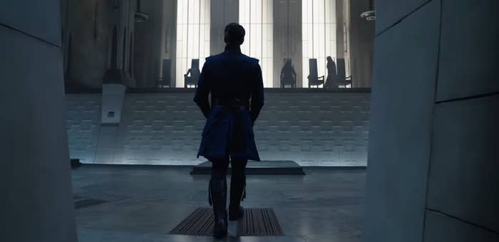 Doctor Strange walking into the hall of the Illuminati in "Doctor Strange in the Multiverse of Madness"