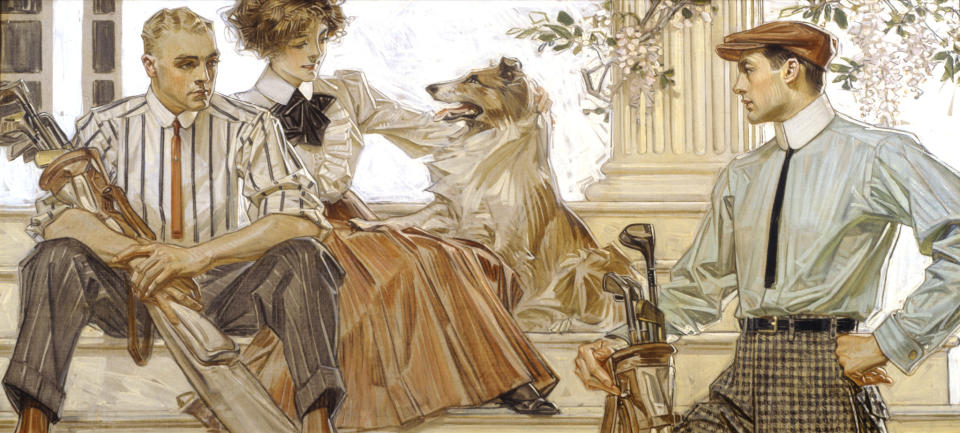 “With Collie” 1910 illustration for Arrow Collars and Cluett Shirts.