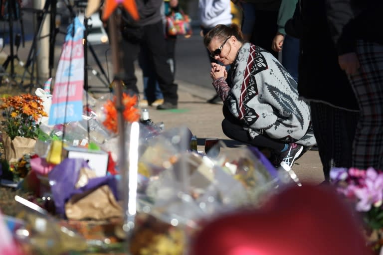 A makeshift memorial near the Colorado Springs LGBTQ nightclub where five people were shot dead (SCOTT OLSON)