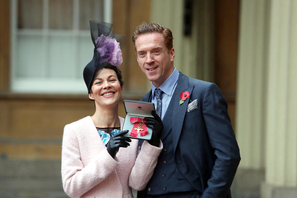 Image: English actress Helen McCrory with her husband Damian Lewis after she was awarded an Officer of the Most Excellent Order of the British Empire (OBE) for services to drama (Steve Parsons / AFP - Getty Images file)