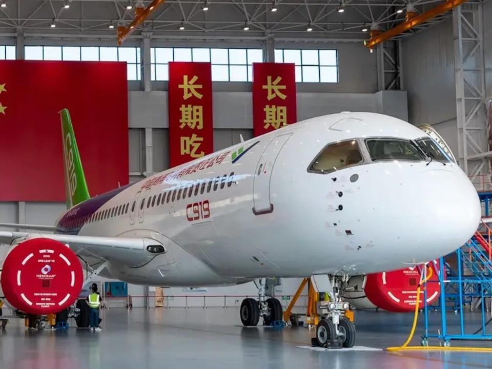 A Comac C919 in the company livery.