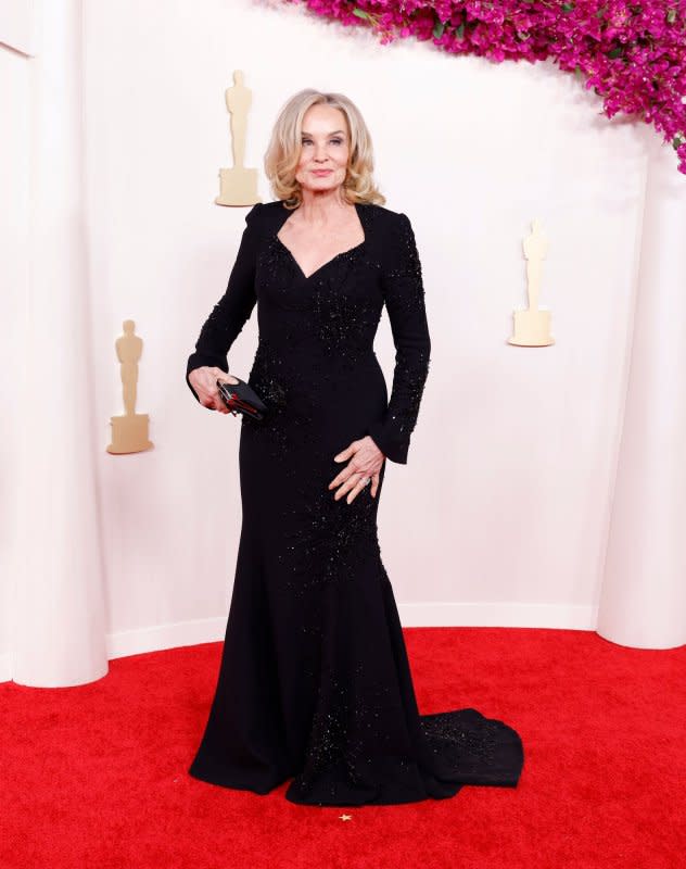 Jessica Lange arrives on the red carpet at the 96th annual Academy Awards in Los Angeles on March 10. The actor turns 75 on April 20. File Photo by John Angelillo/UPI