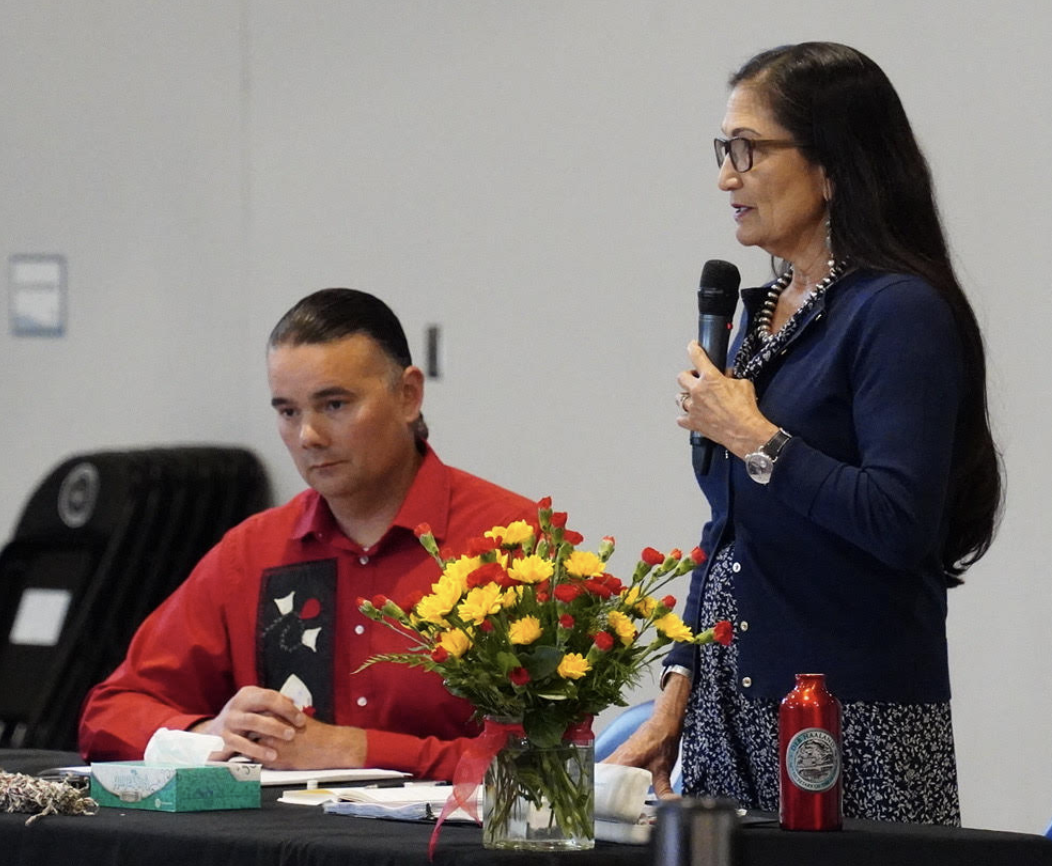 Assistant Secretary - Indian Affairs Bryan Newland and Interior Secretary Deb Haaland at the Mille Lacs Community for 