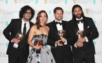 <p>Babak Anvari, Emily Leo, Oliver Roskill and Lucan Toh pose in the winners room (Credit: Chris Jackson/Getty Images) </p>