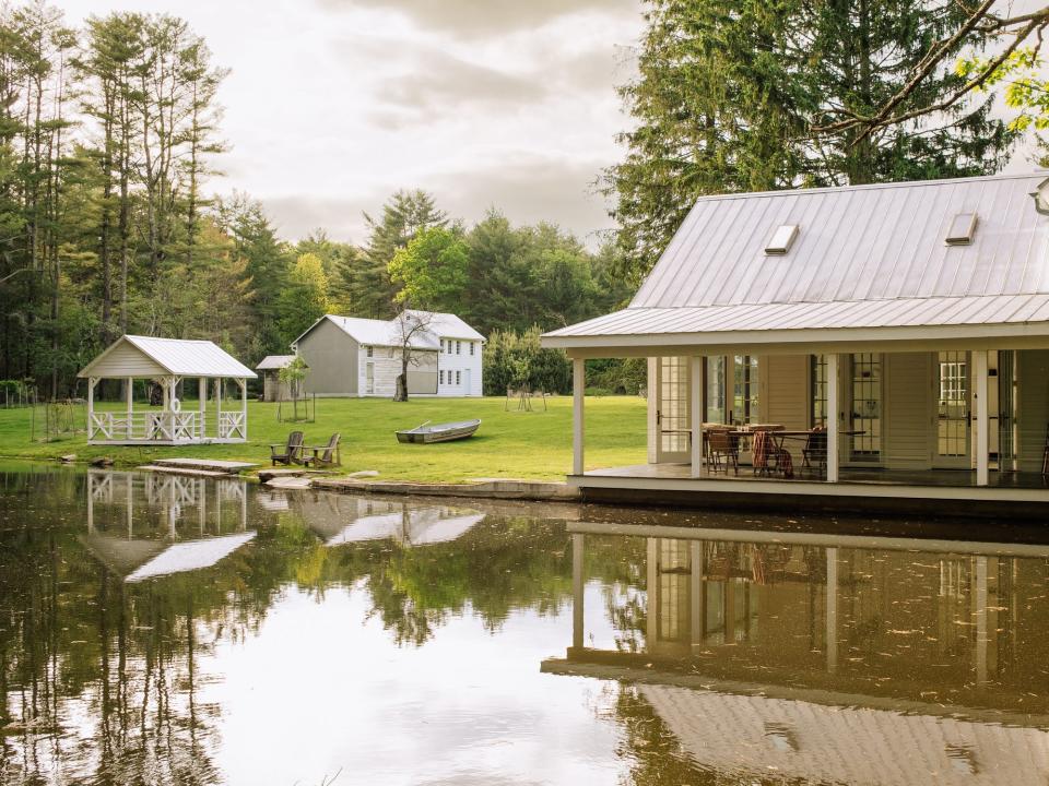 The floating farmhouse and its accompanying barn