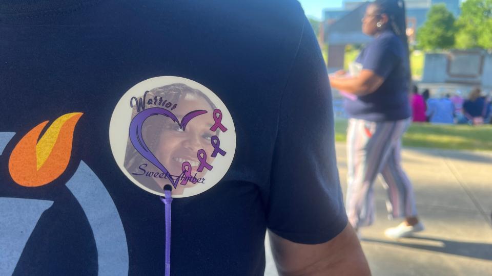 Victory College Prep educators adorned Amber Morgan buttons at her vigil June 14, 2024.