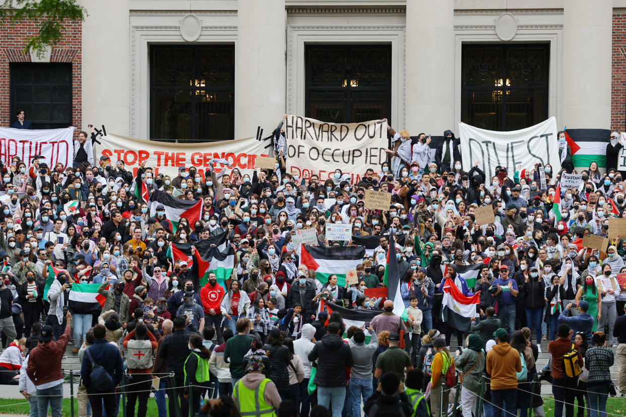 Demonstrators took part in a pro-Palestinian rally at Harvard University on Oct. 14.