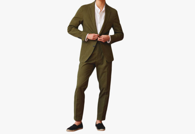 Seersucker Madison Drawstring Trouser in Olive