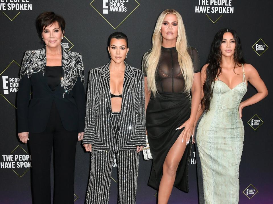 Kris Jenner, Kourtney Kardashian, Khloe Kardashian and Kim Kardashian attend the 2019 E! People’s Choice Awards at Barker Hangar on 10 November 2019 in Santa Monica, California (Getty)