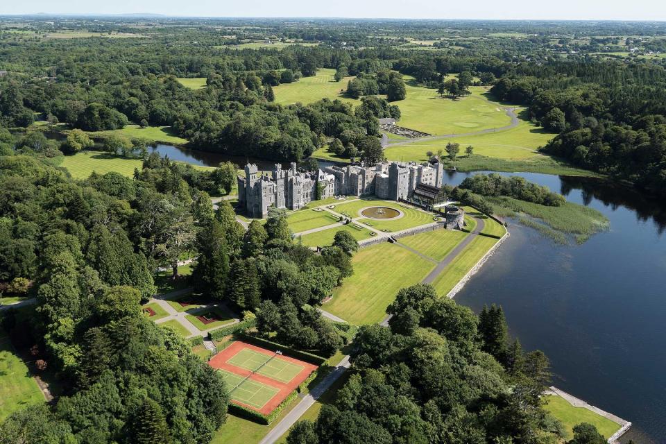 Aerial view of Ashford Castle, a Red Carnation hotel. Red Carnation was voted one of the best hotel brands in the world