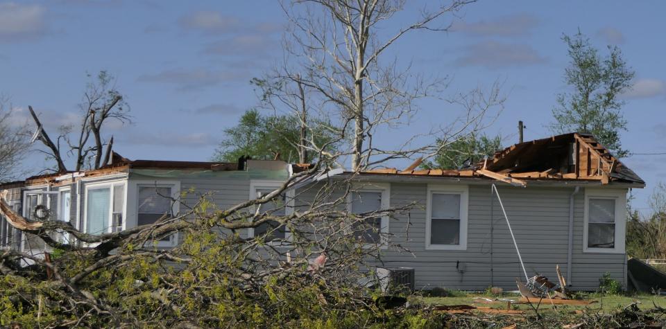 A roof blown off a house in Andover during Friday's tornado.