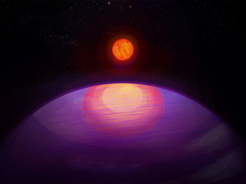 An artistic rendering of the possible view from the planet LHS 3154b toward its low mass host star LHS 3154