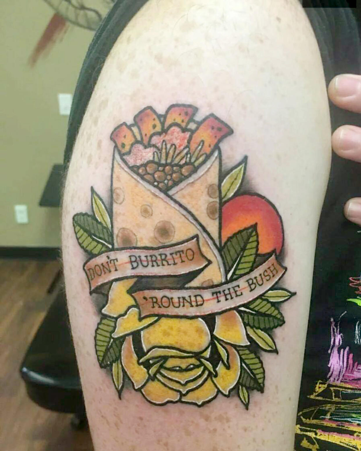 A tattoo on a member of the Beefy Crunch Movement, a Facebook group devoted to demanding the return of Taco Bell’s discontinued Beefy Crunch Burrito. (Courtesy Richard Axton/Beefy Crunch Movement)