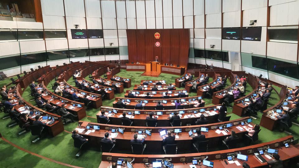 Lawmakers attend a meeting for Basic Law Article 23 legislation at the Legislative Council on March 19, 2024 in Hong Kong, China. - Chen Yongnuo/China News Service/VCG/Getty Images