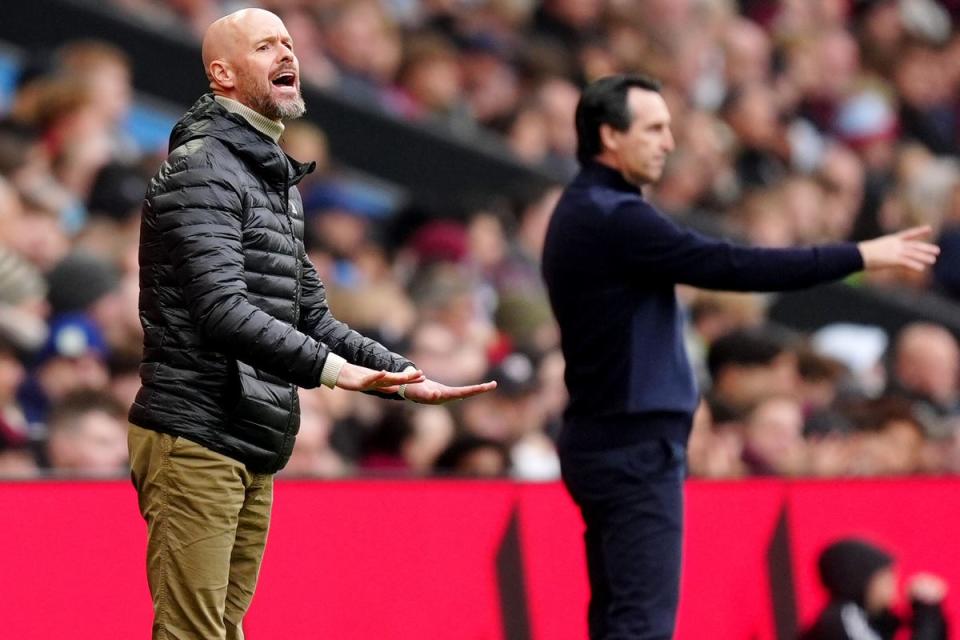 Ten Hag and Unai Emery watch the tight match play out (Mike Egerton/PA)