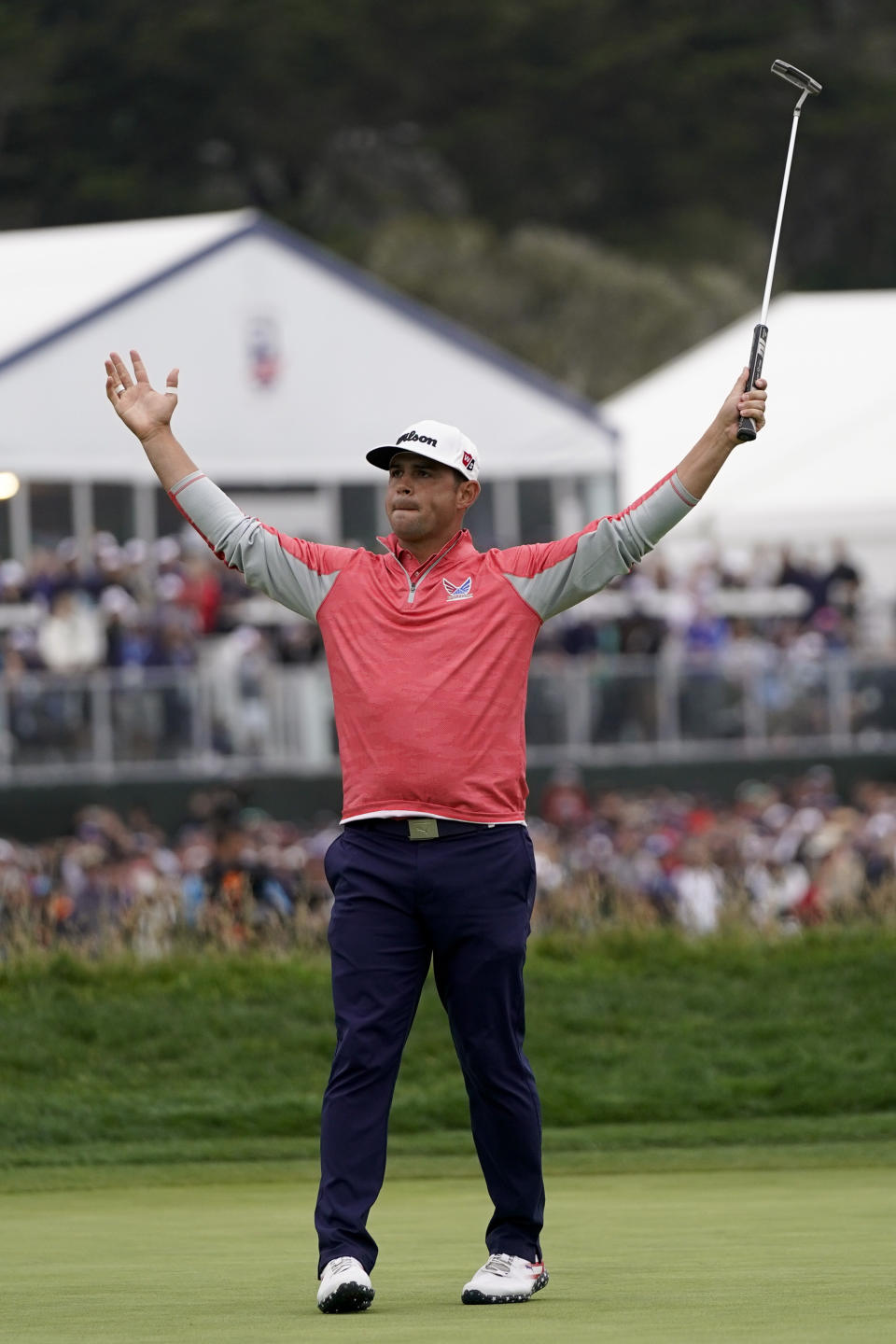 Gary Woodland celebrates after winning the U.S. Open Championship golf tournament Sunday, June 16, 2019, in Pebble Beach, Calif. (AP Photo/David J. Phillip)