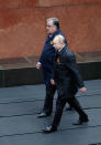 Russian President Vladimir Putin, right, and Tajikistan's President Emomali Rakhmon walk before the Victory Day military parade in Moscow, Russia, Sunday, May 9, 2021, marking the 76th anniversary of the end of World War II in Europe. (Dmitry Astakhov, Sputnik, Kremlin Pool Photo via AP)