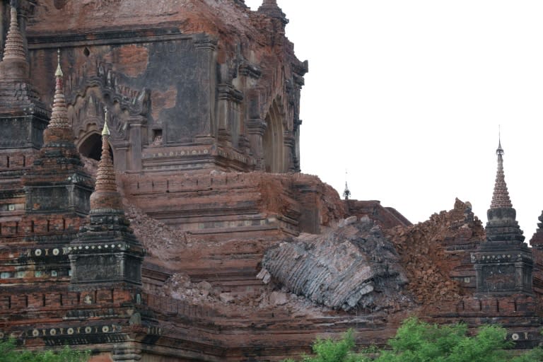 Collapsed walls surround an ancient pagoda after the quake in Bagan on August 24, 2016