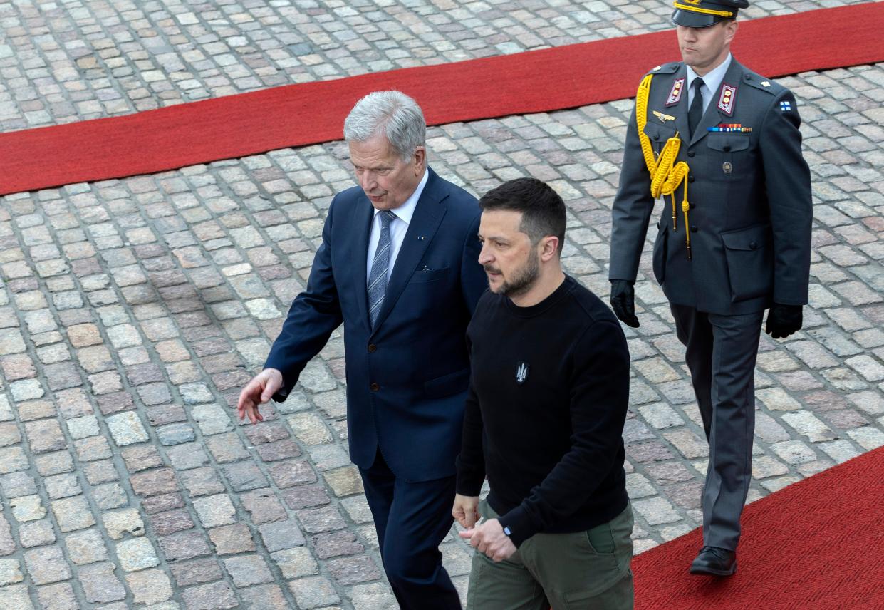 Zelensky meets his Finnish counterpart Sauli Niinisto in Helsinki earlier (EPA)