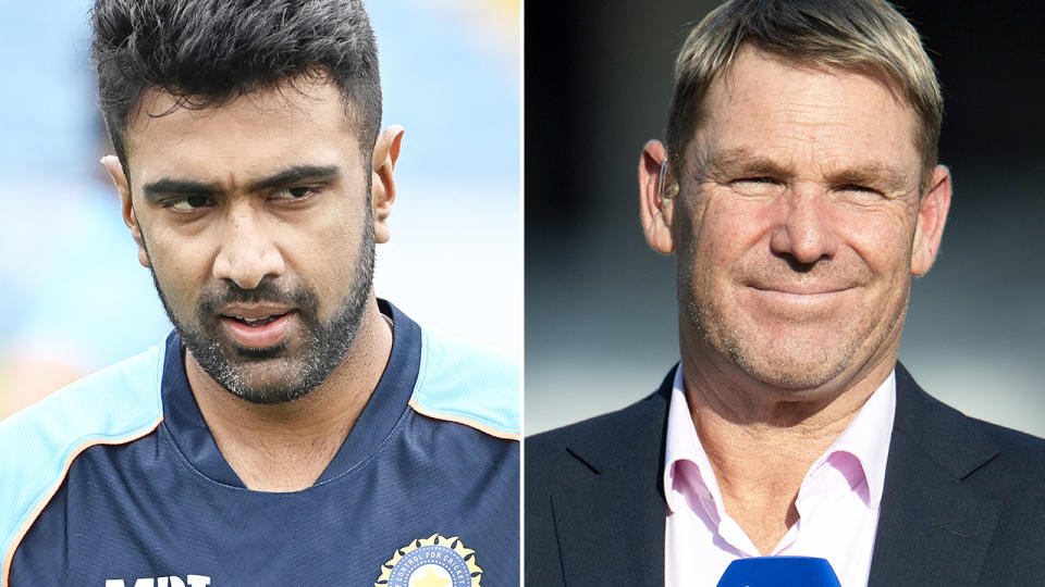 Ravi Ashwin and Shane Warne, pictured here on the cricket field.