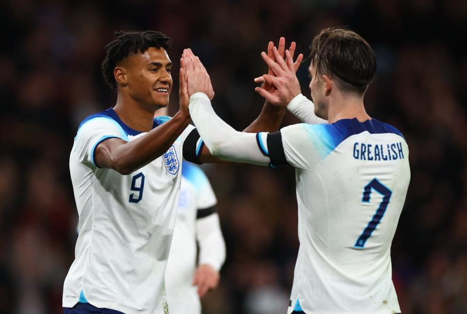 Watkins and Grealish celebrate after breaking the deadlock (Action Images via Reuters)